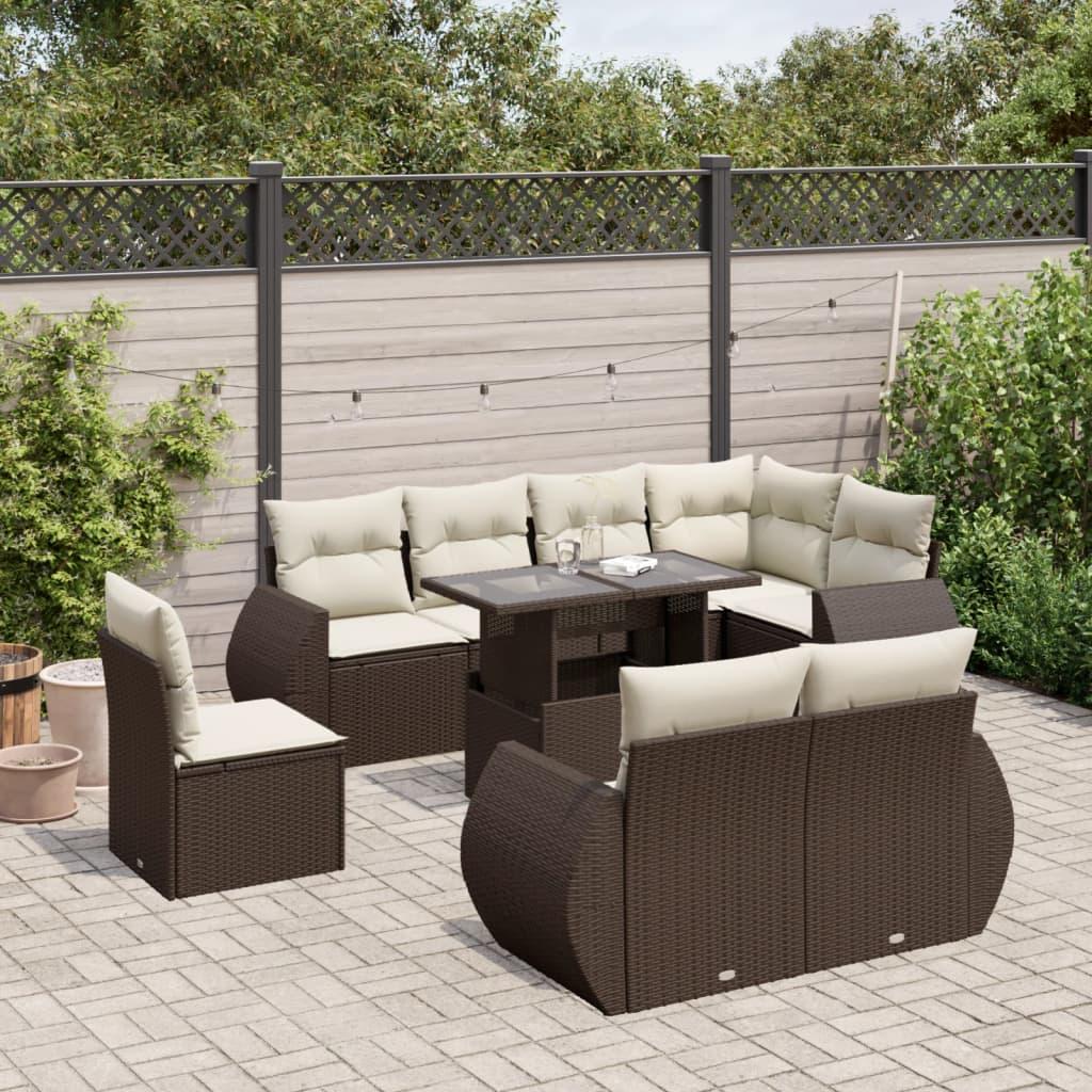 Sofasæt Til Haven 9 Dele Med Hynder Polyrattan - Brun og cremefarvet / uden opbevaring