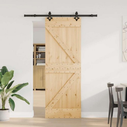 Skydedør med monteringssæt 70x210 cm massivt fyrretræ