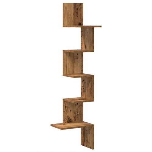 Væghængt hjørnehylde 32×32×127,5 cm - konstrueret træ, antikt træ