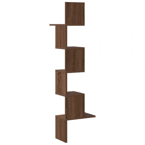 Væghængt hjørnehylde 32x32x127,5cm konstrueret træ brunt egetræ
