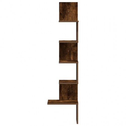 Væghængt hjørnehylde 32x32x127,5cm konstrueret træ røget egetræ