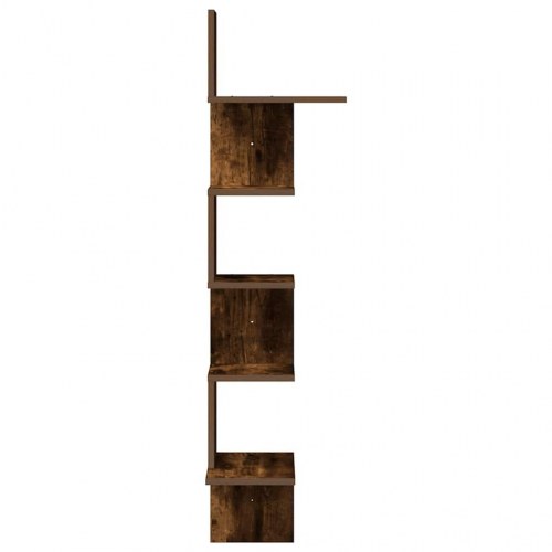 Væghængt hjørnehylde 32x32x127,5cm konstrueret træ røget egetræ