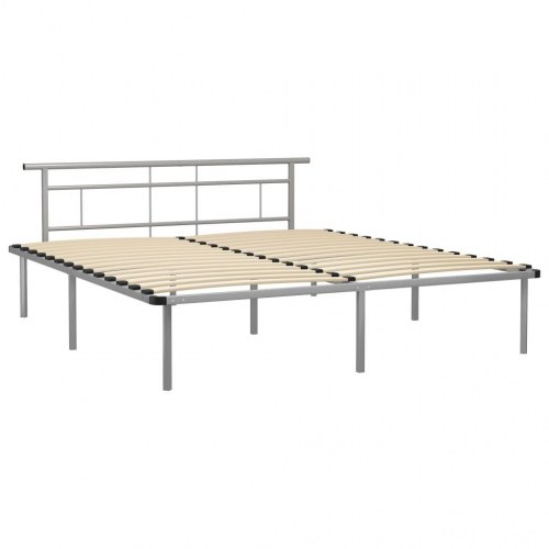 Sengestel i metal 200 x 200 cm - grå dobbeltseng med lameller