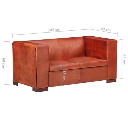 2-personers sofa ægte skind mørkebrun