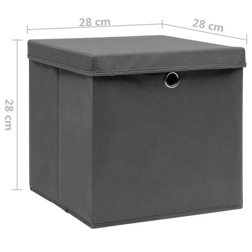 Opbevaringskasser med låg 4 stk. 28x28x28 cm grå