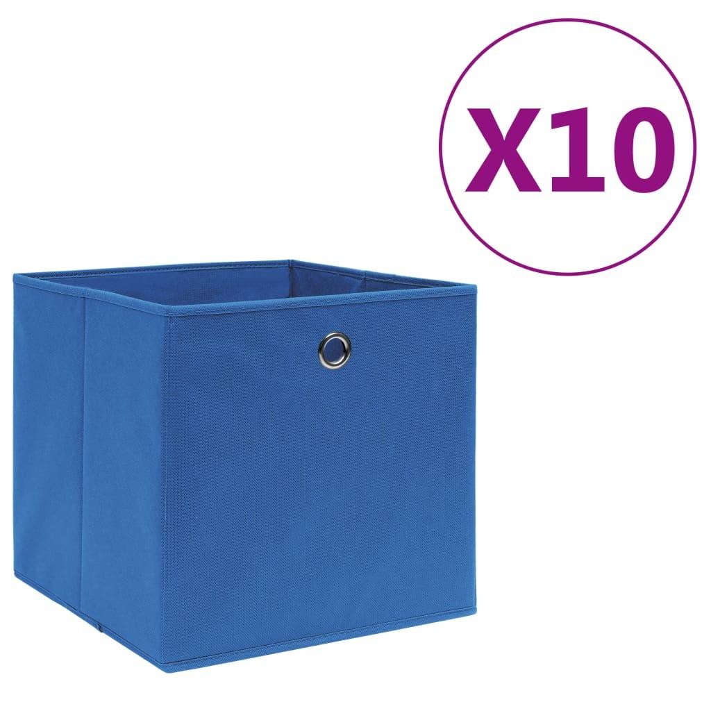 Opbevaringskasser 10 stk. ikke-vævet stof 28x28x28 cm blå