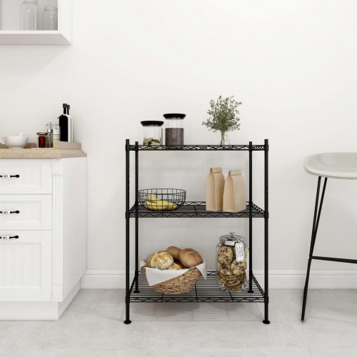 Opbevaringsstativ i tråd med 3 hylder 60×35×76 cm - sort, 150 kg