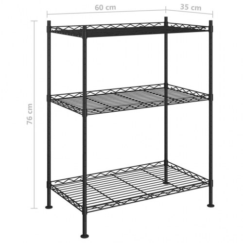 Opbevaringsstativ i tråd med 3 hylder 60×35×76 cm - sort, 150 kg