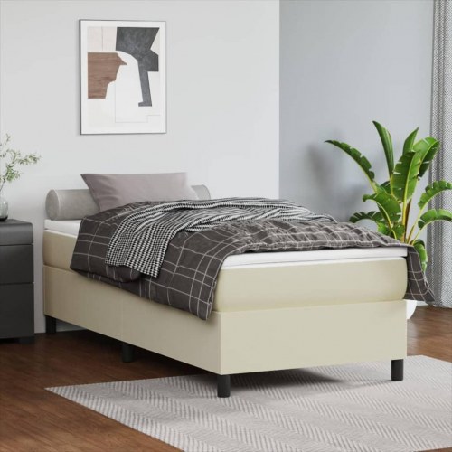 Kontinentalseng 90x200 cm i kunstlæder - cremefarvet