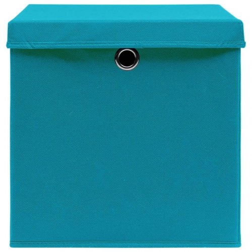 Opbevaringskasser med låg 10 stk. 28x28x28 cm babyblå