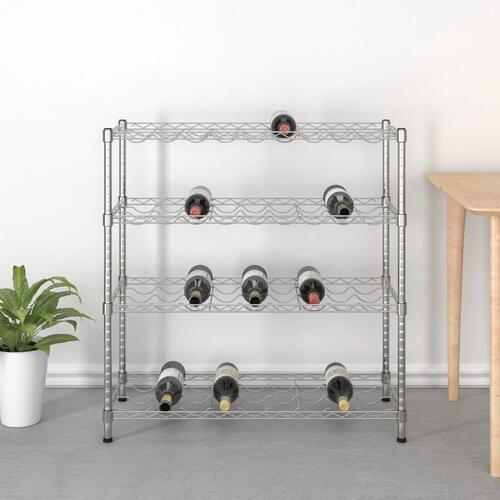Vinreol 4 hylder til 36 flasker forkromet jern