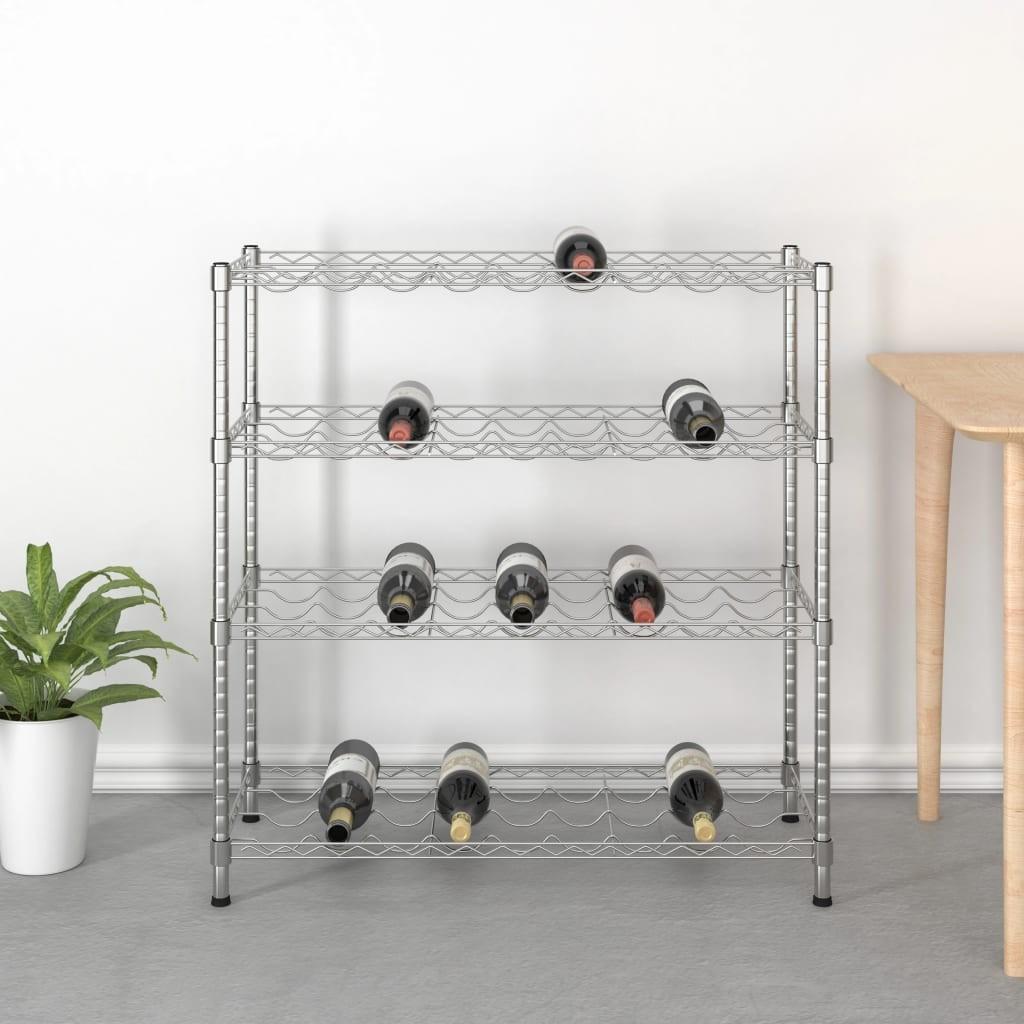 Vinreol 4 hylder til 36 flasker forkromet jern
