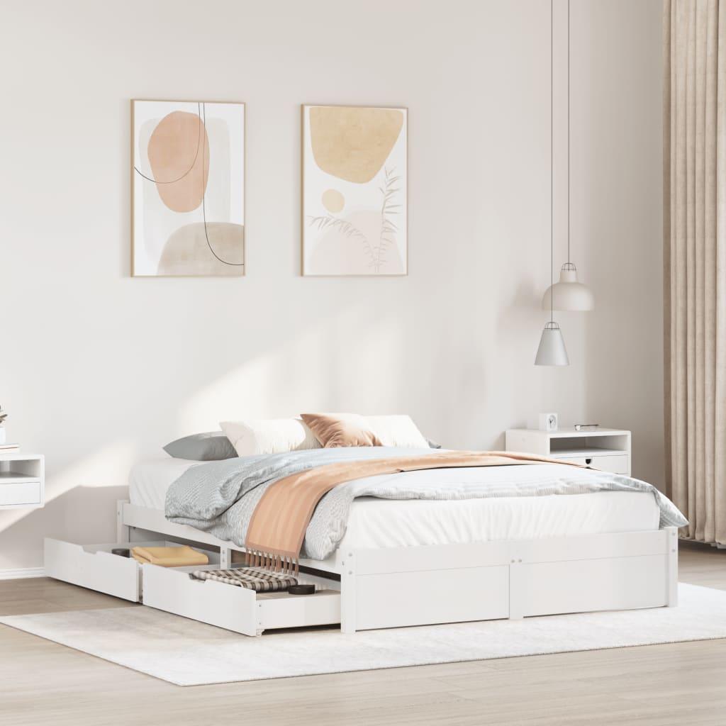 Sengeramme uden madras 120x190 cm massivt fyrretræ hvid