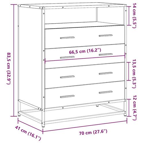 Kommode 70x41x70 cm konstrueret træ røget egetræsfarve