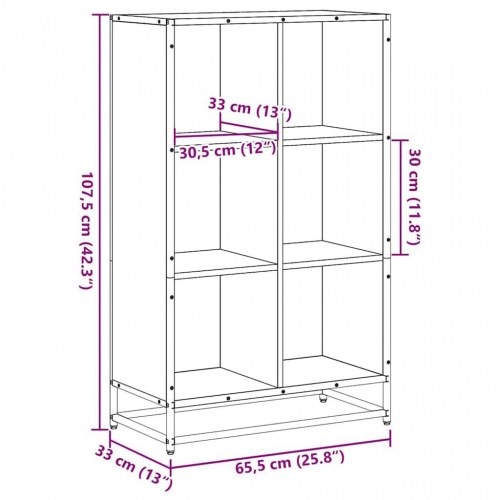Bogskab med 6 hylder 65,5 x 33 x 107,5 cm - røget egetræ