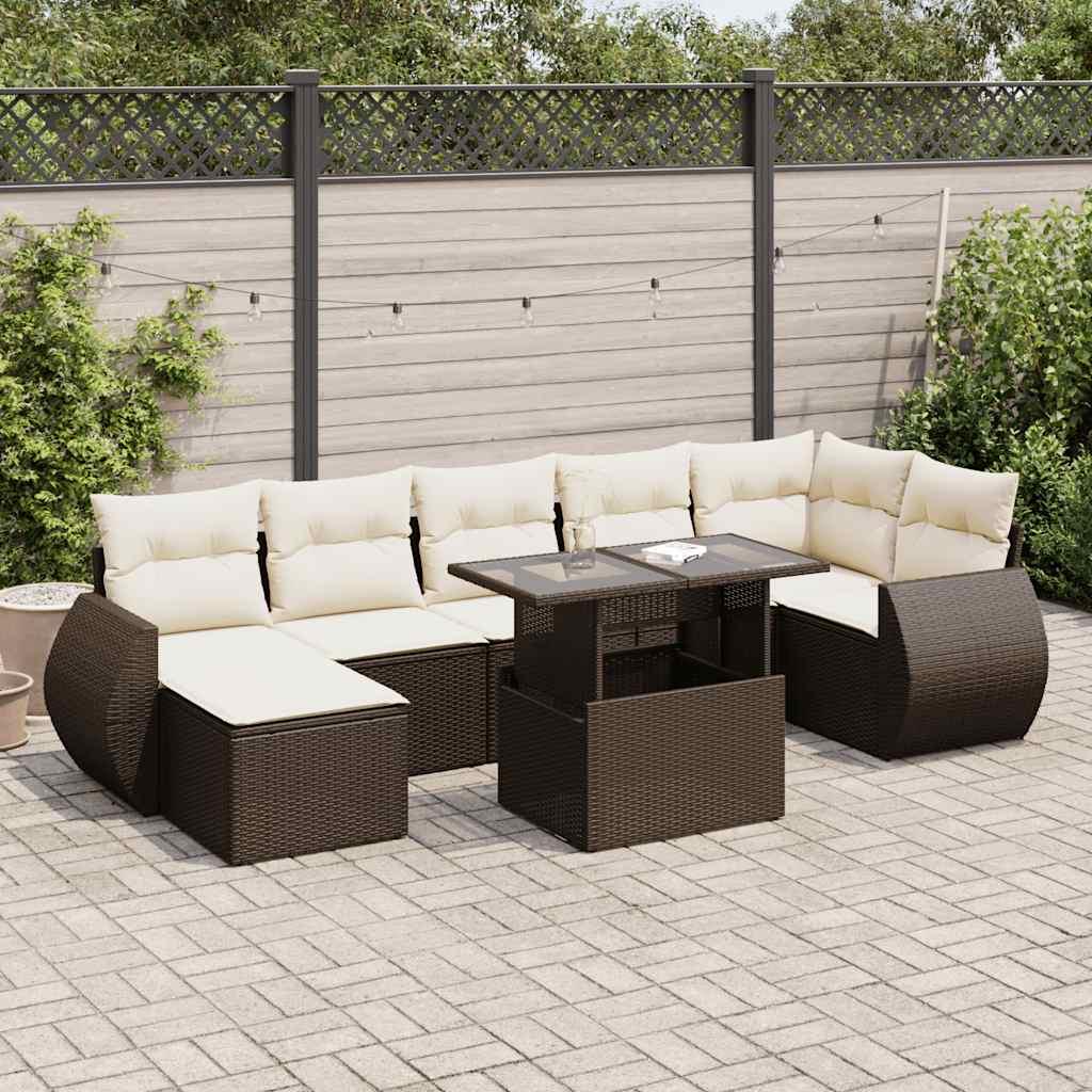 Sofasæt Til Haven 8 Dele Med Hynder Polyrattan - Brun og cremefarvet / med opbevaring