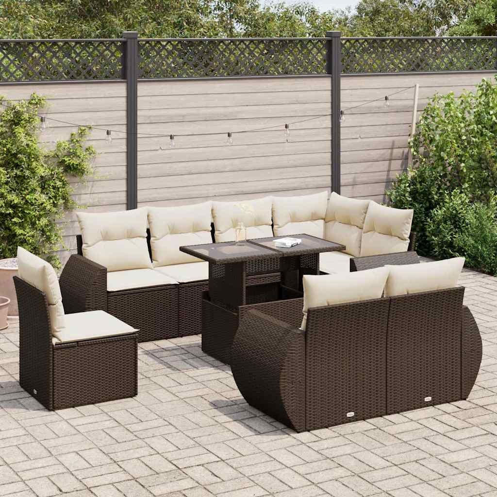 Sofasæt Til Haven 9 Dele Med Hynder Polyrattan - Brun og cremefarvet / med opbevaring