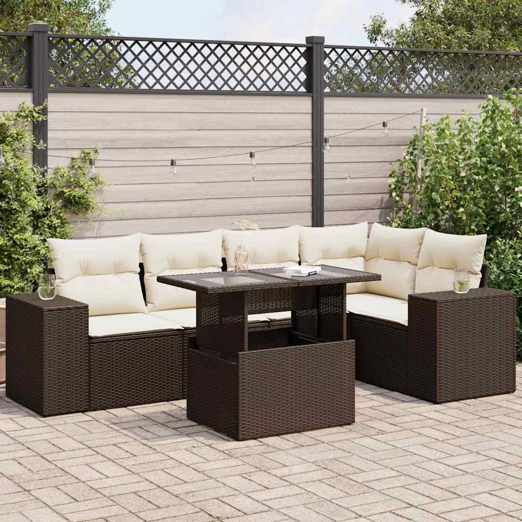 Sofasæt til haven i polyrattan - 6 dele med hynder, brun