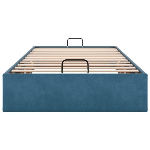 Sengeramme med opbevaring uden madras 90 x 200 cm - mørkeblå fløjl