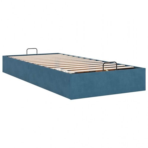 Sengeramme med opbevaring uden madras 90 x 200 cm - mørkeblå fløjl
