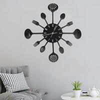 325163 Wall Clock with Spoon and Fork Design Black 40 cm Aluminium