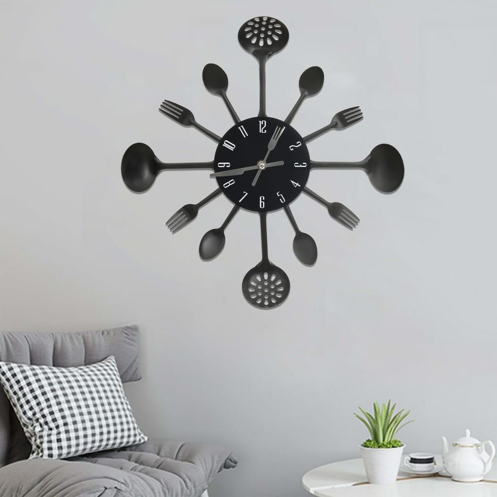 325163 Wall Clock with Spoon and Fork Design Black 40 cm Aluminium billede