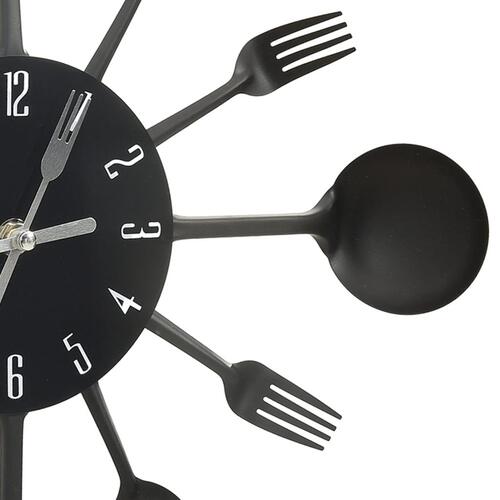 325163 Wall Clock with Spoon and Fork Design Black 40 cm Aluminium