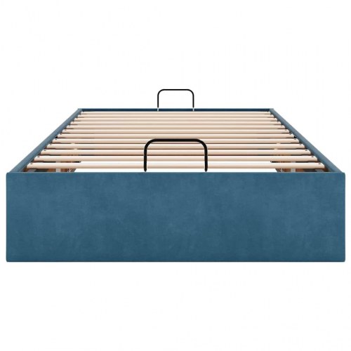 Sengeramme med opbevaring uden madras 100 x 200 cm i fløjl - mørkeblå