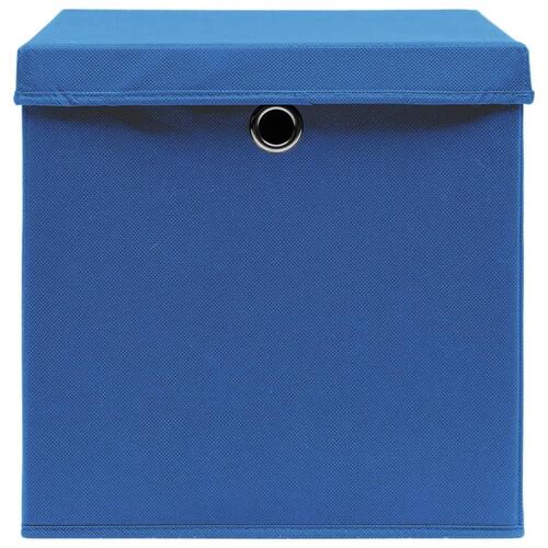 Opbevaringskasser med låg 10 stk. 28x28x28 cm blå