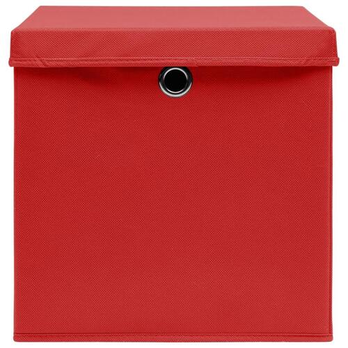 Opbevaringskasser med låg 4 stk. 28x28x28 cm rød