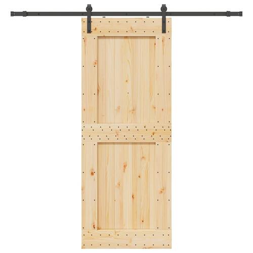Skydedør med monteringssæt 90x210 cm massivt fyrretræ