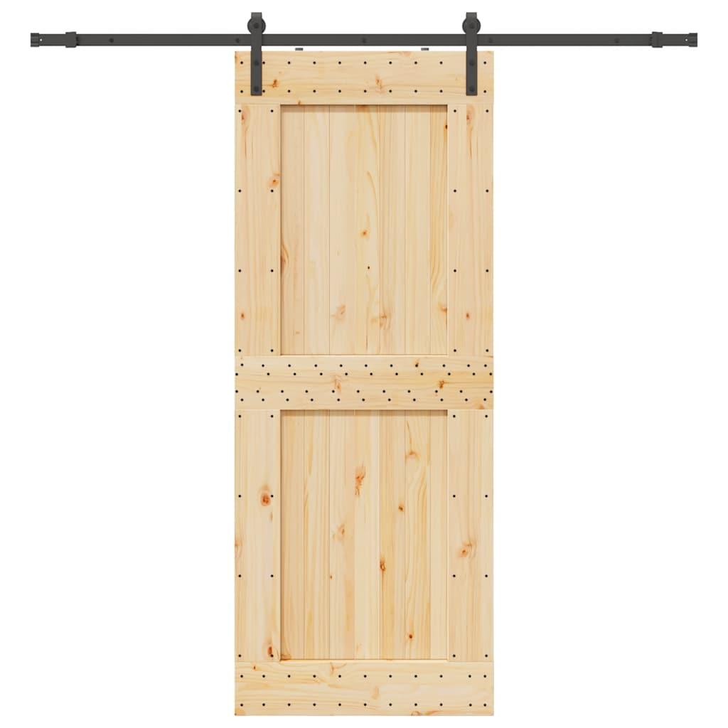 Skydedør med monteringssæt 90x210 cm massivt fyrretræ
