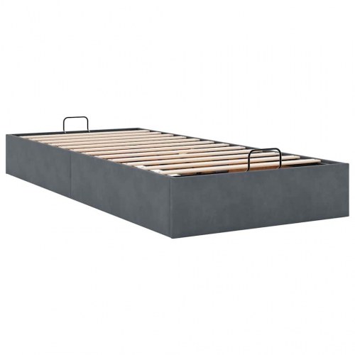 Sengeramme med opbevaring 90 x 200 cm i fløjl - mørkegrå