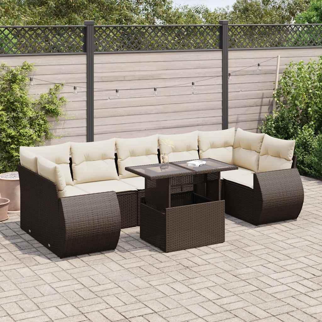 Sofasæt Til Haven 8 Dele Med Hynder Polyrattan - Brun og cremefarvet / med opbevaring