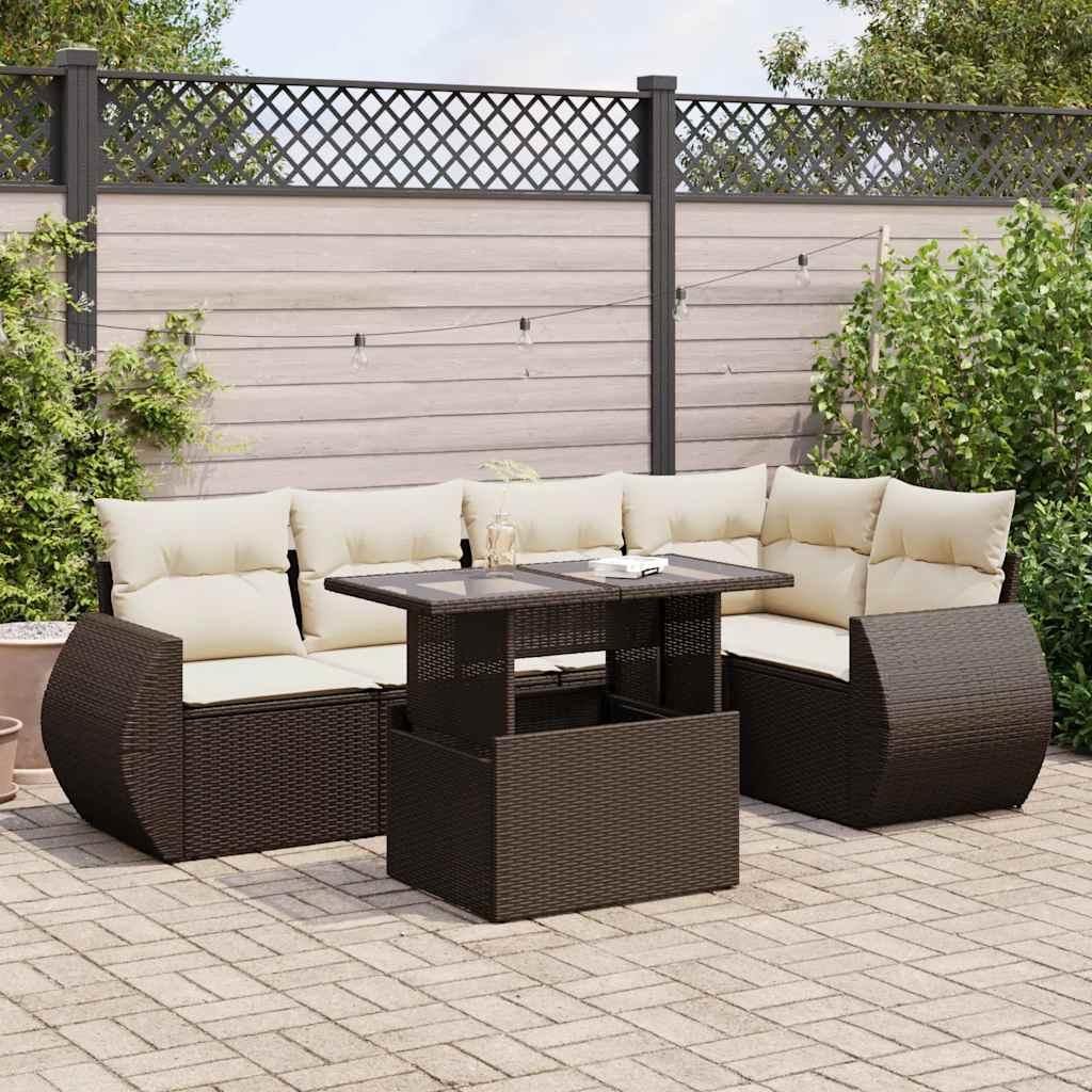 Sofasæt Til Haven 6 Dele Med Hynder Polyrattan - Brun og cremefarvet / Med opbevaring