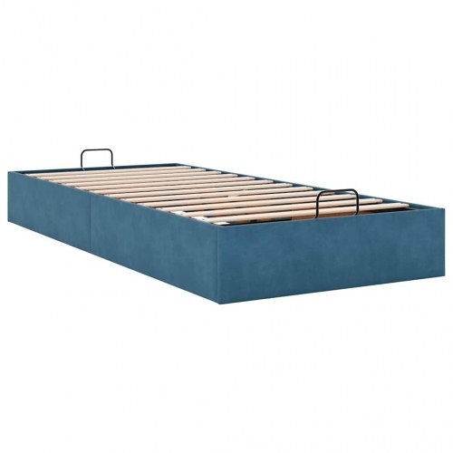 Sengeramme med opbevaring 90 x 190 cm - mørkeblå fløjl