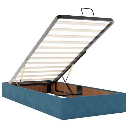 Sengeramme med opbevaring 90 x 190 cm - mørkeblå fløjl