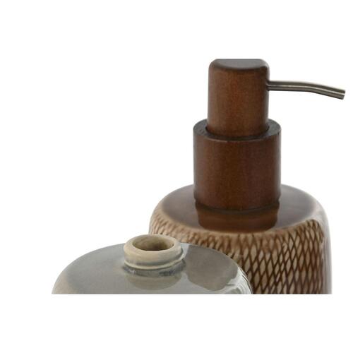 Sæbedispenser Home ESPRIT Brun Grå Polyetylen Stentøj 8,5 X 8,5 X 16 cm (2 enheder)