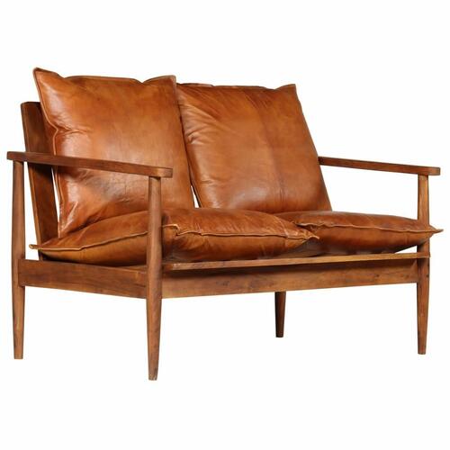 2-personers sofa ægte læder med akacietræ brun
