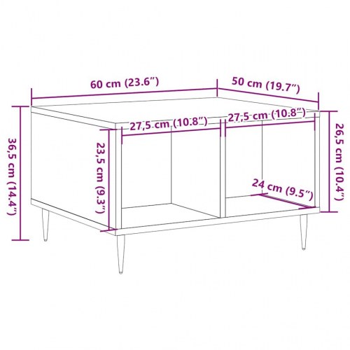 Sofabord med opbevaring 60×50×36,5 cm - konstrueret træ i kunsteg