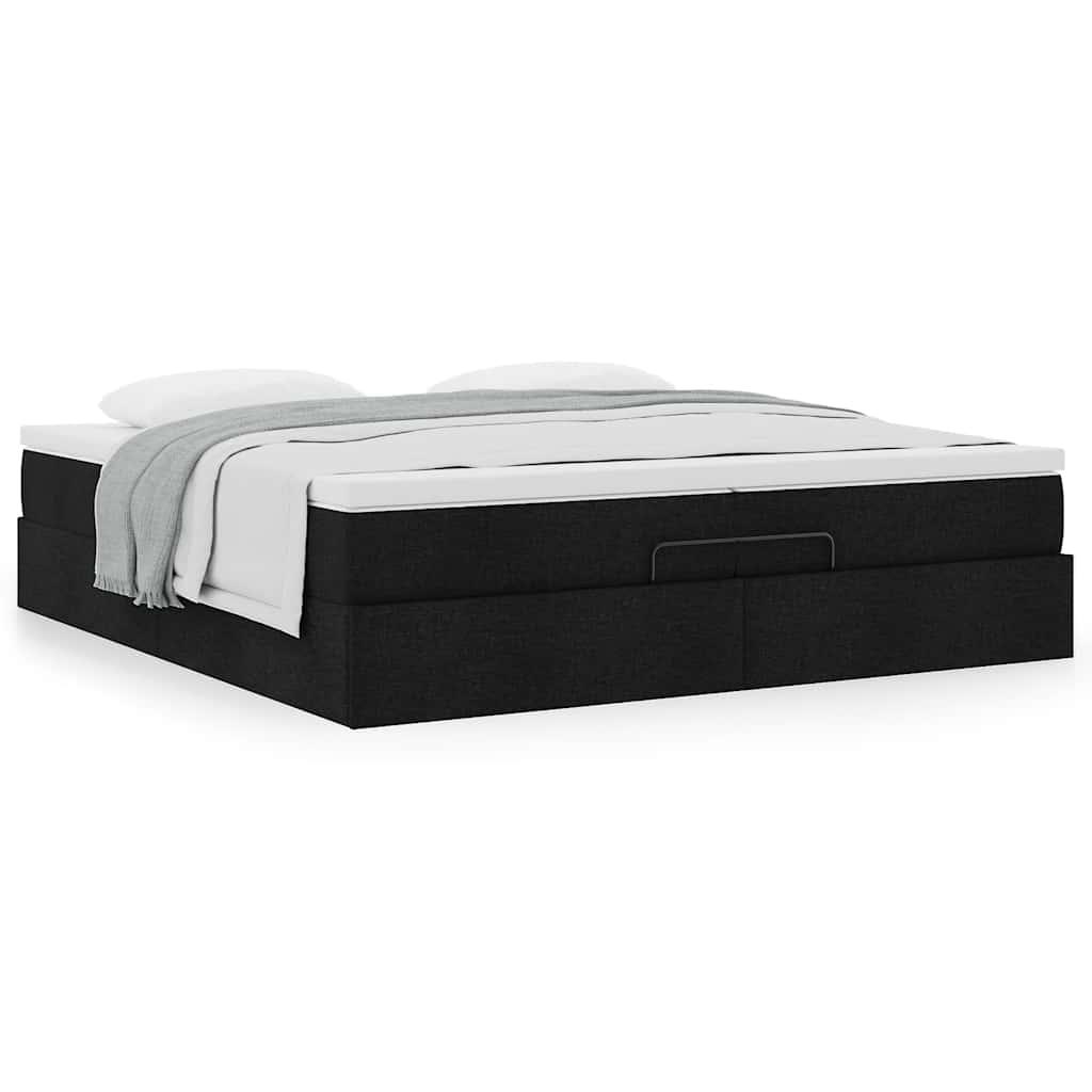 Osmannisk sengeramme med opbevaring inkl. madrasser 200×200 cm - stof, sort