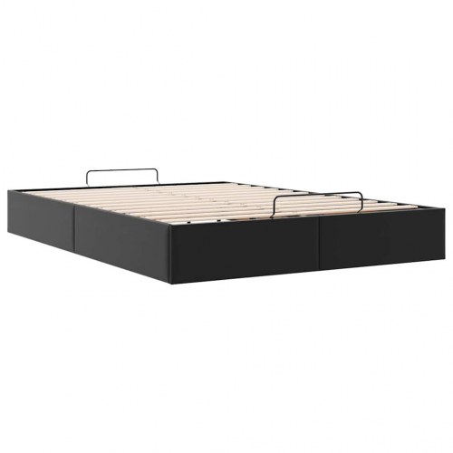 Sengeramme med opbevaring 140 x 190 cm i sort kunstlæder