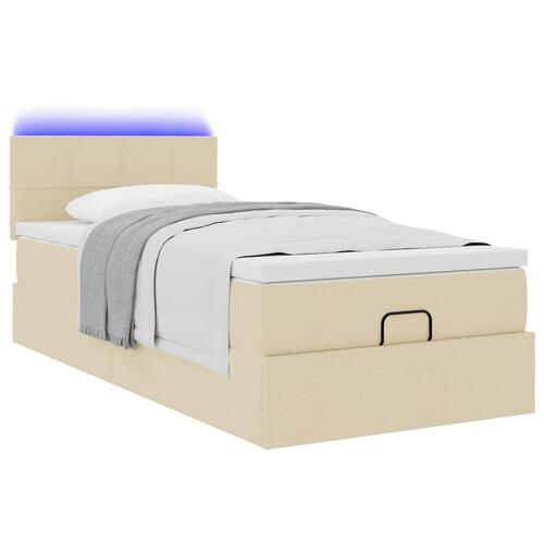 Ottoman seng med madras & LEDs 90x200 cm stof cremefarvet