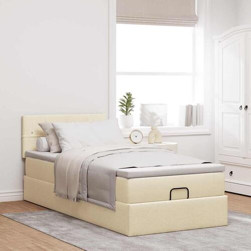 Ottoman seng med madras & LEDs 90x200 cm stof cremefarvet