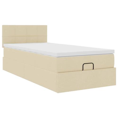 Ottoman seng med madras & LEDs 90x200 cm stof cremefarvet
