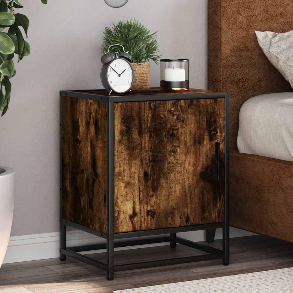 Sengeborde 2 stk. 40x31x50cm konstrueret træ metal røget egetræ