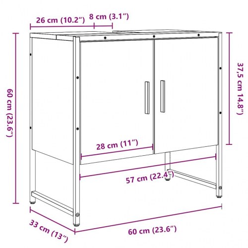 Underskab til badeværelse 80x33x60 cm konstrueret træ kunsteg