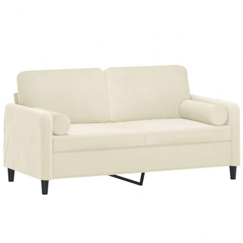 2-personers sofa i velour med pyntepuder, creme - 140 cm sædebredde