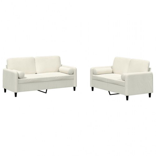 Sofasæt i velour - 2 dele med puder, cremefarvet