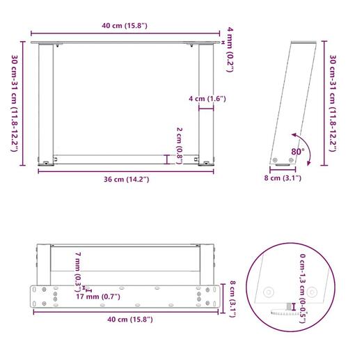 Sofabordben U-formet 2 stk. 40x(30-31) cm stål antracitgrå